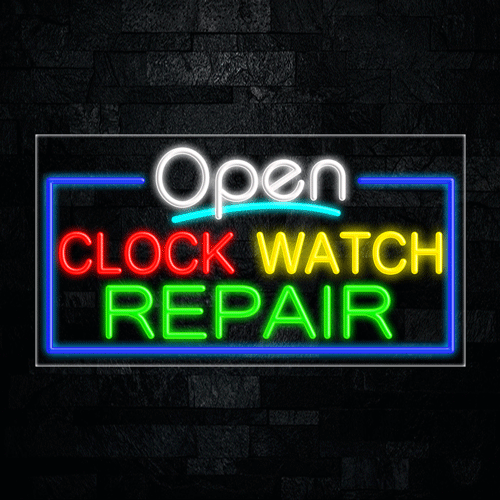 Open Clock Watch Repair LED Flex Sign 33"x 18"