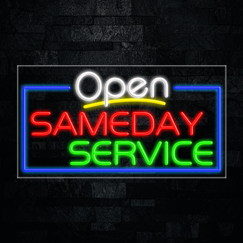 Open Sameday Service LED Flex Sign 33"x 18"